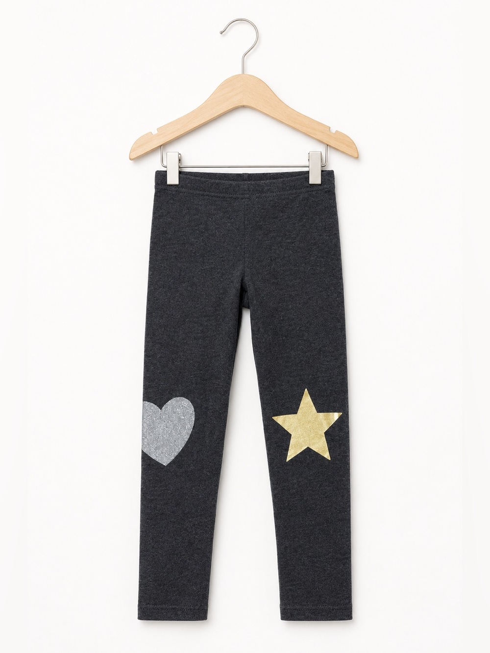 Old Navy Girls Charcoal Heart Star Graphic Leggings Gray Cotton Stretch Size M 8